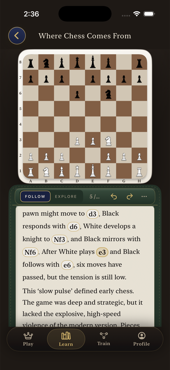 Board and notation while studying a game